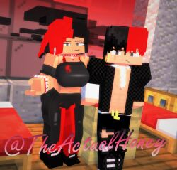 1boy 3d big_ass big_breasts black_and_red_hair female honey_(tah) image mine-imator minecraft theactualhoney