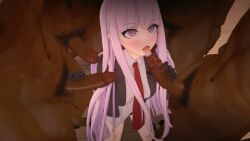 1girls 4boys blush danganronpa danganronpa:_trigger_happy_havoc dark-skinned_male enlil22 gangbang gloves hands_on_penis kirigiri_kyouko koikatsu lavender_eyes lavender_hair licking licking_penis looking_up on_knees surrounded_by_penises tongue tongue_out