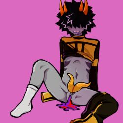 1boy alien_genitalia cronus_ampora diphallia diphallism eyes_covered hair_over_eyes half_nude homestuck implied_sex implied_threesome kankri_vantas leaking_cum male male_focus male_only mituna_captor multi_genitalia multi_penis penis plain_background purple_cum red_cum solo tagme tentabulge tentacle_penis