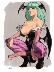 1futa 2021 animal_genitalia_on_humanoid balls bangs bat_print big_breasts breasts capcom clothed clothing crouching cum_drip cum_leaking darkstalkers dickgirl dickgirl_only erection futa_only futanari gauntlets green_eyes green_hair head_wings heart_cutout heel_boots high_heel_boots high_heels horsecock horsecock_on_humanoid huge_cock humanoid large_breasts leotard light-skinned_futanari light_skin long_hair looking_at_viewer looking_back morrigan_aensland mostly_clothed pantyhose penis pink_pantyhose skullworms smile smiling smiling_at_viewer solo squatting succubus succubus_wings very_high_resolution wings