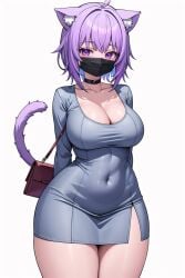 1girls ai_generated ass breasts cat_ears cat_tail catgirl dat_ass dress female hololive large_ass large_breasts light-skinned_female light_skin mask mogumachine nekomata_okayu purple_eyes purple_hair short_hair simple_background stable_diffusion tail thick_thighs tight_clothing virtual_youtuber