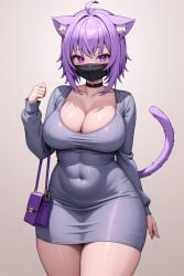 1girls ai_generated ass breasts cat_ears cat_tail catgirl dat_ass dress female hololive large_ass large_breasts light-skinned_female light_skin mask mogumachine nekomata_okayu purple_eyes purple_hair short_hair simple_background stable_diffusion tail thick_thighs tight_clothing virtual_youtuber