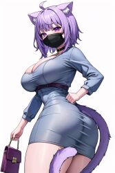 1girls ai_generated ass breasts cat_ears cat_tail catgirl dat_ass dress female hololive large_ass large_breasts light-skinned_female light_skin mask mogumachine nekomata_okayu purple_eyes purple_hair short_hair simple_background stable_diffusion tail thick_thighs tight_clothing virtual_youtuber