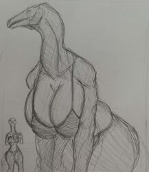 2girls anthro beach_ball big_breasts boob_window breasts curvy_female curvy_figure deinonychus dinosaur dinosaur_girl enormous_breasts gigantic_breasts huge_breasts hxveuseenmypen large_breasts reptile reptile_humanoid sketch therizinosaurus volleyball voluptuous voluptuous_female