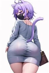 1girls ai_generated ass breasts cat_ears cat_tail catgirl dat_ass dress female hololive large_ass large_breasts light-skinned_female light_skin mask mogumachine nekomata_okayu purple_eyes purple_hair short_hair simple_background stable_diffusion tail thick_thighs tight_clothing virtual_youtuber