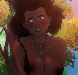 1girls amber_bennett big_breasts black_bra bra breasts brown_nipples brown_skin dark-skinned_female dark_skin embarrassed female female_only global_a_dreams invincible invincible_(tv_series) nipples