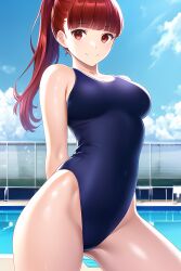 ai_generated atlus breasts dumi female female_only kasumi_yoshizawa one-piece_swimsuit persona persona_5 solo swimsuit