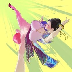 1futa balls big_breasts big_penis black_hair bottomless breasts brown_eyes chun-li clothed clothing cock condom dick dickgirl dynamic_pose erection fighter fighting_stance futa_only futanari huge_cock human large_breasts light-skinned_futanari light_skin lipstick low-angle_view partially_clothed penis short_hair solo street_fighter street_fighter_6 tomoyuki_kotani