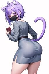 1girls ai_generated ass breasts cat_ears cat_tail catgirl dat_ass dress female hololive large_ass large_breasts light-skinned_female light_skin mask mogumachine nekomata_okayu purple_eyes purple_hair short_hair simple_background stable_diffusion tail thick_thighs tight_clothing virtual_youtuber