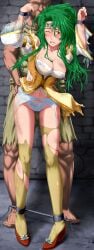 1boy 1girls alternate_costume arms_up bare_midriff bare_shoulders blush bondage bound breasts captured chains cleavage collarbone defeated dirty dress dungeon elincia_ridell_crimea elincia_ridell_crimea_(devoted_queen) exposed female female_focus femsub fire_emblem fire_emblem:_path_of_radiance fire_emblem:_radiant_dawn fire_emblem_heroes from_behind_position garter_belt green_hair green_socks groping high_heels hip_grab humiliation imminent_rape imminent_sex indoors large_breasts long_hair long_sleeves male maledom messy messy_hair midriff molestation nintendo official_alternate_costume one_eye_closed open_mouth panties queen rape restrained royalty see-through shackles shoulders socks solo_focus standing_sex tearing_up tears tetoran thigh_socks thighhighs thighs tied_up torn_clothes underwear white_panties