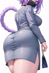 1girls ai_generated ass breasts cat_ears cat_tail catgirl dat_ass dress female hololive large_ass large_breasts light-skinned_female light_skin mask mogumachine nekomata_okayu purple_eyes purple_hair short_hair simple_background stable_diffusion tail thick_thighs tight_clothing virtual_youtuber