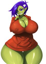 big_breasts big_hips breasts cleavage cloudybits goblin goblin_female green_skin hips hips_wider_than_shoulders huge_breasts huge_hips large_breasts large_hips oc original_character tagme thick_thighs thighs wide_hips