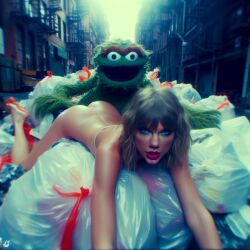 1girls ai_generated alley bent_over blonde_hair celebrity dall-e3 garbage garbage_bags garbage_bin green_fur imminent_sex looking_at_viewer lying lying_on_stomach muppets naked naked_female nude nude_female oil oiled oscar_the_grouch real_person sesame_street tagme taylor_swift the_muppet_show trash trash_bag trash_can