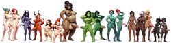 ai_generated barefoot big_breasts big_penis blue_skin breasts cat_ears character_sheet chubby comparison dark-skinned_futanari dark_skin demon dwarf fantasy futa_only futanari goblin_futanari goblinenthusiast green_skin horns lineup multiple_futa muscular naked nude ogre orc orc_futanari penis purple_skin red_skin self_upload tail testicles thick_thighs troll white_background