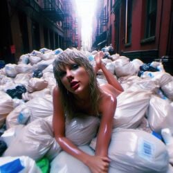 1girls ai_generated alley blonde_hair celebrity dall-e3 garbage garbage_bags garbage_bin looking_at_viewer lying lying_on_stomach naked naked_female nude nude_female oil oiled real_person tagme taylor_swift trash trash_bag trash_can