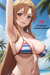 ai_generated armpit armpit_crease armpit_fetish armpits arms_up big_breasts bikini blush blush blush_lines brown_hair cleavage covered_nipples curvy curvy_body curvy_female curvy_figure large_breasts lewdcreationsai looking_at_viewer nipple_bulge nipples orange_hair smile smiling smiling_at_viewer stable_diffusion sword_art_online sword_art_online:_fairy_dance sword_art_online:_phantom_bullet sword_art_online_alicization yuuki_asuna