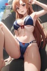 ai_generated armpit armpit_crease armpit_fetish armpits big_breasts bikini bikini_bottom bikini_top blush blush blush_lines brown_hair cameltoe cleavage curvy curvy_body curvy_female curvy_figure feet feet_out_of_frame large_breasts lewdcreationsai looking_at_viewer nipple_bulge nipples orange_hair smile smiling smiling_at_viewer spread_legs spreading stable_diffusion sword_art_online sword_art_online:_fairy_dance sword_art_online:_phantom_bullet sword_art_online_alicization thighs underboob wet wet_body wet_pussy wet_skin yuuki_asuna