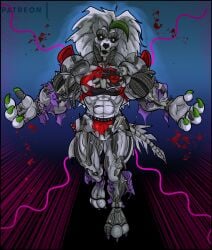 1girls 2d 2d_(artwork) 2d_artwork 3_toes 4_fingers abs animatronic anthro black-rat breasts canid canine canis claws ear_piercing feet fingers five_nights_at_freddy's five_nights_at_freddy's:_security_breach fnaf furry lipstick makeup mammal muscular muscular_anthro muscular_female piercing purple_body purple_fur purple_lipstick robot roxanne_wolf_(fnaf) scottgames shattered_roxanne_wolf solo steel_wool_studios tail toe_claws toes white_eyes wolf