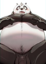 2023 anthro balls bear belly big_belly black_body black_nose blush dreamworks genitals giant_panda hi_res kemono kung_fu_panda ma5ka4nai male mammal master_po_ping moobs overweight overweight_male penis po simple_background solo white_background white_body