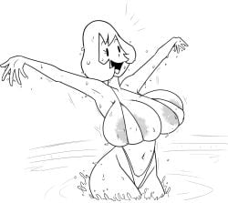 beach big_breasts bikini colored huge_breasts line_art mature_female milf terrible_the_drawfag wet_body