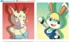 2021 2girls animal_crossing anthro big_breasts blonde_hair blue_eyes boxers breasts bunny bunny_girl deer deer_girl digital_media_(artwork) fangs female_anthro furry green_body hooves horn jacket jackintaro kimono looking_at_viewer nintendo rule_63 sasha_(animal_crossing) shino_(animal_crossing) simple_background the_character_is_better_this_way tomboy white_fur yellow_eyes