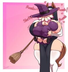 2girls areola_slip ass_grab big_ass big_thighs broom clothed horse_girl huge_breasts kissing nun shortstack size_difference tagme the_yeager witch yuri