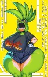 1girls 2d_(artwork) anthro ass_bigger_than_head ass_bigger_than_torso big_ass big_breasts big_thighs blue_eyes breasts breasts_bigger_than_head clothing daiidalus enormous_ass female female_only fur furry furry_only green_body green_fur hourglass_figure huge_ass huge_breasts hyper hyper_ass hyper_female hyper_hips hyper_thighs limp_bizkit long_hair looking_at_viewer no_bra no_underwear sideass simple_background smug smug_face solo solo_female sonic_(series) sonic_the_hedgehog_(series) surge_the_tenrec tagme thick_thighs topwear underass vhsdaii wide_hips