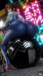 3d anus asian asian_female ass ass_focus bodysuit brown_eyes dat_ass dead_or_alive dead_or_alive_5 dead_or_alive_6 hair_tie huge_ass huge_breasts inviting inviting_to_sex kasumi_(doa) large_ass large_breasts latex long_hair looking_at_viewer maiden-masher orange_hair ponytail showing_ass showing_off smile spandex toned_female