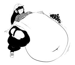 1girls animated bloated_belly creamtreats huge_belly stomach_noises thick_thighs wardrobe_malfunction