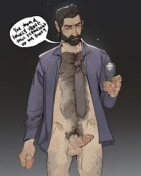 1boy 2023 alan_wake alan_wake_(character) alan_wake_2 balls bara bara_tits barazoku beard big_balls big_penis clothing dbd dead_by_daylight dialogue english_text erection facial_hair gay hairy hairy_male helltyde hi_res highres looking_at_viewer male male_focus male_nipples male_only manly muscular_male nipples nude penis remedy_entertainment remedy_shared_universe solo solo_male text yaoi