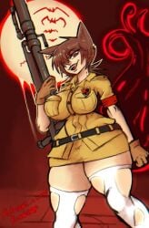 anti-materiel_rifle big_breasts british_female hellsing hellsing_ultimate police_girl ripped_stockings seras_victoria short_hair thick_thighs vampire_girl