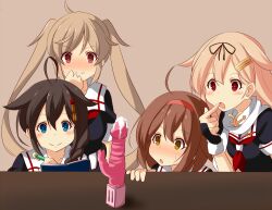 4girls ahoge be_(o-hoho) black_serafuku blue_eyes blush book braid brown_eyes brown_hair cum curious female_only hair_flaps hair_ornament hair_ribbon hairband kantai_collection light_brown_hair looking_at_sex_toy multiple_girls murasame_(kantai_collection) murasame_kai_ni_(kantai_collection) rabbit_vibrator red_hair red_hairband ribbon scarf school_uniform serafuku sex_toy shigure_(kantai_collection) shigure_kai_ni_(kantai_collection) shiratsuyu_(kantai_collection) side_braid table twintails vibrator white_scarf writing young yuudachi_(kantai_collection) yuudachi_kai_ni_(kantai_collection)