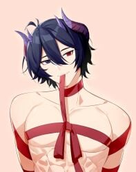 black_hair blue_eyes bondage demon demon_boy demon_horns demon_humanoid demon_lord gay horn horns incubus male male_only muscular muscular_male naked nude pecs purple_eyes purple_hair red_eyes red_ribbon shinichi_kai shinichi_kai_(vtuber) succubus tied_up twitch twunk virtual_streamer virtual_youtuber vtuber yaoi