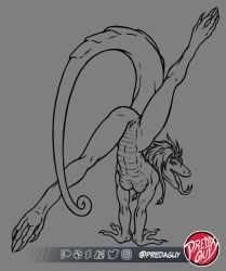 anthro arched_back breasts curled_tail female flexible forked_tongue genitals handstand lizard lizard_girl long_tail looking_at_viewer meghan_(rhazzazor) non-mammal_breasts nude open_mouth predaguy presenting pussy reptile scalie solo splits spread_legs spreading tail tail_dimple thick_tail tongue