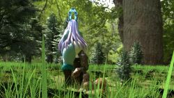 3d_(artwork) anthro ass big_butt digital_media_(artwork) feces female forest forest_background hi_res nature nature_background nintendo plant pokemon scat scat suicune_queen_(artist) tree wide_hips