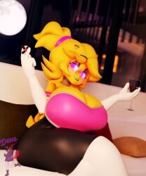 1girls 3d alternate_version_available big_breasts breasts cally3d chica_(cally3d) chica_(fnaf) chiku chiku_(cryptia) clazzey clothed clothed_female condom cryptiacurves fazclaire's_nightclub female female_only five_nights_at_freddy's fredina's_nightclub glass holding nicholaideus open_mouth open_smile rouge_the_bat_(cosplay) smile solo solo_female wine_glass