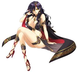 1girls absurdres alternate_costume arizigoku0627 bare_legs bare_shoulders black_dress black_hair bracelet breasts cape cleavage collarbone commission cosplay crossed_legs dancer dress earrings female female_only fingernails fire_emblem fire_emblem:_the_blazing_blade fire_emblem_heroes full_body gladiator_sandals gold_trim hair_lift hair_ornament high_heel_sandals high_heels highres jewelry large_breasts lipstick long_hair looking_at_viewer makeup mature_female medallion nintendo pixiv_commission plunging_neckline red_nails sandals sitting sleeveless smile solo sonia_(fire_emblem) thighs ursula_(fire_emblem) ursula_(fire_emblem)_(cosplay) ursula_(fire_emblem)_(khadein) ursula_(fire_emblem)_(khadein)_(cosplay) white_background yellow_eyes