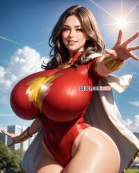 1girls ai_generated ass big_breasts bimbo brown_eyes brown_hair brown_hair_female brunette busty cape curvy dc dc_comics enormous_breasts female female_only hourglass_figure huge_breasts kw0337 mary_batson mary_marvel massive_breasts shazam_(series) solo superhero_costume superheroine thick thick_thighs thighs top_heavy venus_body voluptuous voluptuous_female white_cape white_female wide_hips