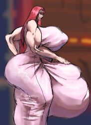 aep127035 big_belly bulge bulge_through_clothing dress futa_only huge_ass huge_breasts huge_cock massive_ass massive_balls massive_breasts muscular_futanari nipple_bulge red_hair thick_thighs tight_clothing