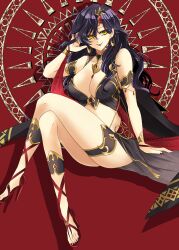 1girls absurdres arizigoku0627 bare_legs bare_shoulders black_dress black_hair bracelet breasts cape cleavage collarbone commission cosplay crossed_legs dancer dress earrings female female_only fingernails fire_emblem fire_emblem:_the_blazing_blade fire_emblem_heroes full_body gladiator_sandals gold_trim hair_lift hair_ornament high_heel_sandals high_heels highres jewelry large_breasts lipstick long_hair looking_at_viewer makeup mature_female medallion nintendo pixiv_commission plunging_neckline red_nails sandals sitting sleeveless smile solo sonia_(fire_emblem) thighs ursula(fire_emblem)_(khadein)_(cosplay) ursula_(fire_emblem) ursula_(fire_emblem)_(cosplay) ursula_(fire_emblem)_(khadein) yellow_eyes