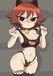 angry angry_face ass big_ass breasts brown_hair cat_collar cat_costume cat_ears cat_girl catgirl collar kim_pine looking_at_viewer medium_breasts panties scott_pilgrim sebasdono short_hair tagme thick_hips thick_thighs thighhighs thighs