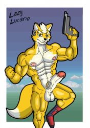 2022 abs anthro armor avian balls bird blue_eyes boots boots_only canid canine clothing detailed_background dipstick_tail falcon falconid feathers footwear footwear_only fox fox_mccloud fur game_background genitals green_eyes gun hair headgear helmet hi_res humanoid_genitalia humanoid_penis hybrid laser_gun lazyken male male/male mammal markings mostly_nude multicolored_body multicolored_feathers multicolored_fur muscular muscular_arms muscular_legs muscular_male nintendo nipples pecs penis pubes ranged_weapon solo solo_male star_fox tail tail_markings two_tone_body two_tone_feathers two_tone_fur two_tone_tail vein veiny_penis weapon white_body white_fur white_hair yellow_body yellow_fur