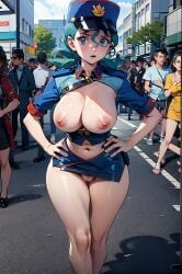 ai_generated big_breasts blush embarrassed embarrassed_nude_female exposed_breasts exposed_pussy no_panties officer_jenny_(pokemon) pokemon pokemon_rgby police police_uniform policewoman public public_nudity revealing_clothes skirt tagme userisbad zenra