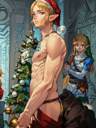 ai_generated christmas link link_(tears_of_the_kingdom) male_only santa_costume solo the_legend_of_zelda xmas xmas_hat