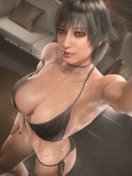 1girls 3d abs absurdres ass big_ass big_breasts black_hair black_nail_polish black_nails bra breasts capcom devil_may_cry devil_may_cry_5 female female_only fit fit_female heterochromia highres lady_(devil_may_cry) muscular_female nail_polish nerohunter6 panties realistic selfie short_hair solo solo_female thick_thighs thong tomboy toned toned_female