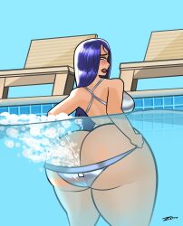 1girls artist_request ass ass_cleavage big_ass blue_hair character_request fart fart_bubbles fart_fetish farting farting_underwater female pool