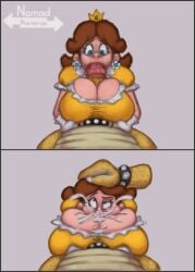 1boy 2koma ahe_gao big_breasts big_penis bimbo blowjob boob_window bowser breast_focus breasts brown_hair cleavage cleavage_cutout clothing cock_ring comic crown cum cum_bubble cum_in_mouth cum_inside cum_on_breasts cum_on_clothes cum_out_nose deepthroat dress fellatio female forced gigantic_breasts gloves grey_background hand_on_head huge_breasts huge_cock human interspecies irrumatio male male_pov mario_(series) nintendo no_bra nomad_reverse oral oral_sex outercourse paizuri paizuri_under_clothes penis pov princess_daisy rolling_eyes saliva scalie sex simple_background size_difference straight text unseen_male_face watermark