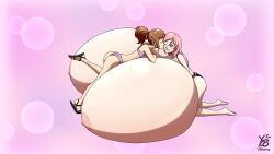 2girls barefoot big_breasts brown_hair brown_hair_female earrings enormous_breasts eyes_closed female female_only gigantic_breasts huge_breasts hyper hyper_breasts izumi_(pantsudesu) kiss kissing kissing_cheek lesbians lingerie lying_on_breasts multiple_girls one_eye_closed pink_hair ponytail saki_(pantsudesu) smile tagme ydbunny yuri