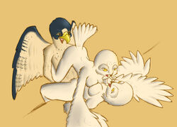 2011 ass_up avian bird bisexual breast_press breasts female kissing male nude nyar on_back on_front owl raised_tail sex straight tail wings yuri