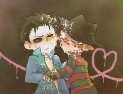 blush cum cum_on_clothes facial freddy_krueger gay halloween halloween_(film) hat heart mask michael_myers yaoi